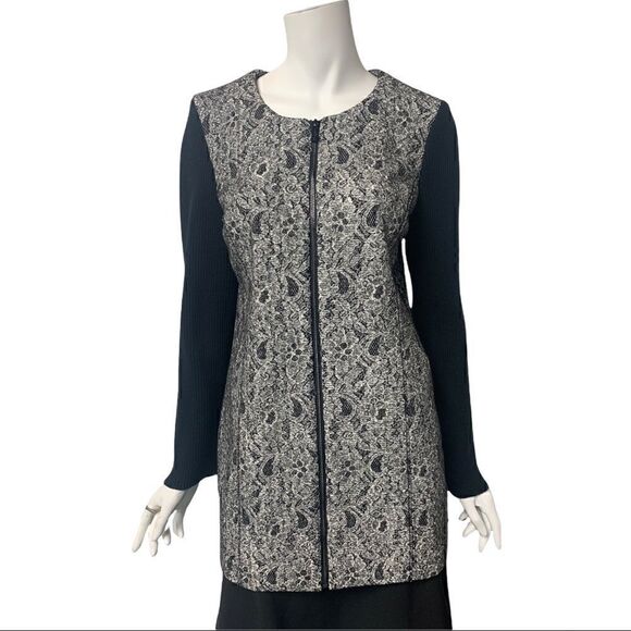 Karl Lagerfeld Long Zip Front Lace Look Sweater - Picture 1 of 6